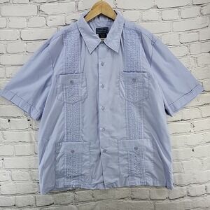 Tropicool Men's Guyabera Camp Shirt Med Short Sleeve Button Up Blue Vintage